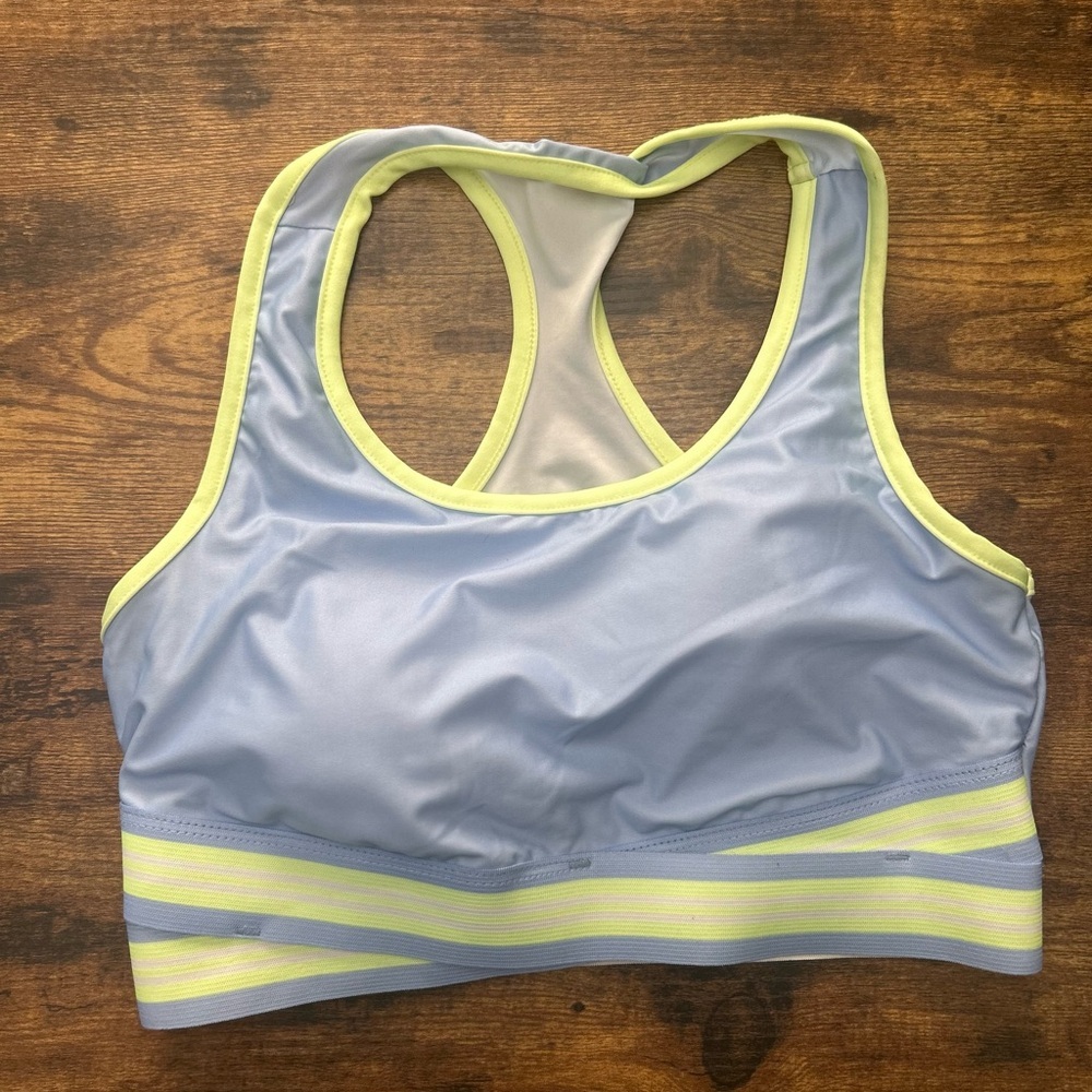 Varsity Spirit Light Blue Sports Bra Neon Trim | Cheer Dance | Women’s Large